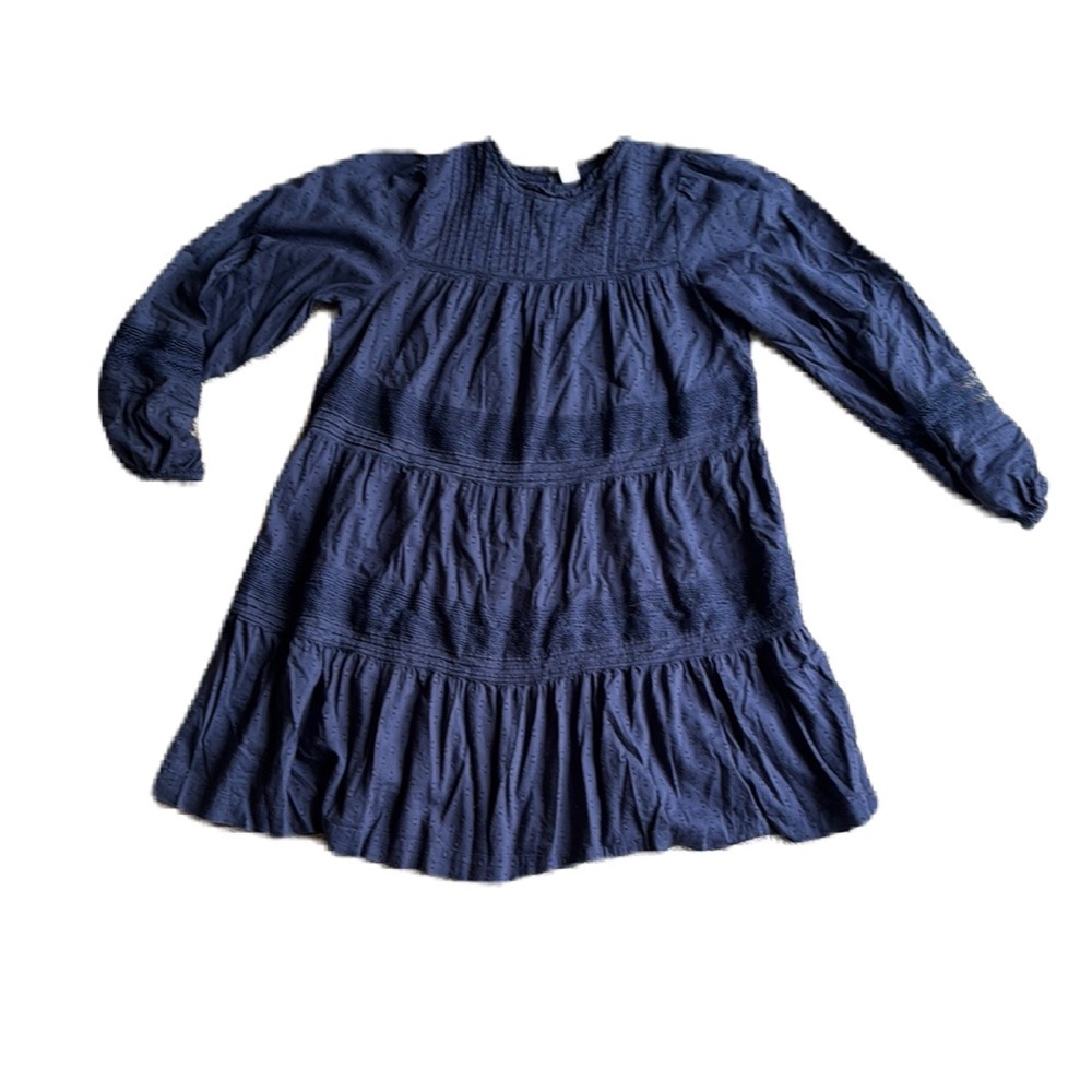 Old Navy Navy Blue Long Sleeve Textured Pintuck Dress Medium EUC Women's